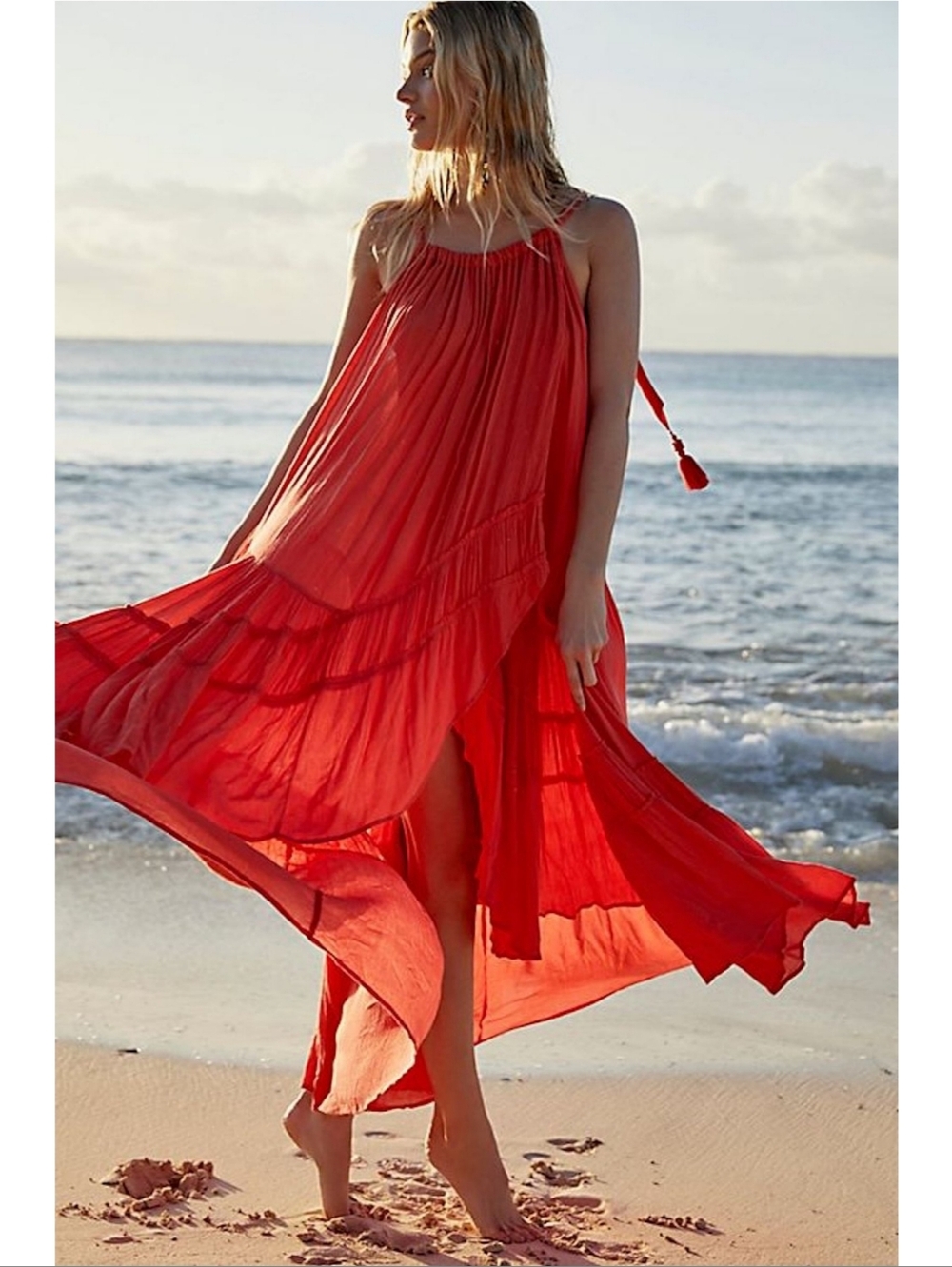 Free People Bare It All Maxi Dress Coral Pink Nwt